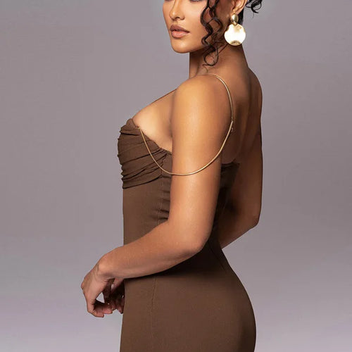 Load image into Gallery viewer, Spaghetti Strap Sexy Naked Back Bodycon Dress Women 2024 Summer Female New Metal Chain Sexy Slim Wrap Hip Vestidos
