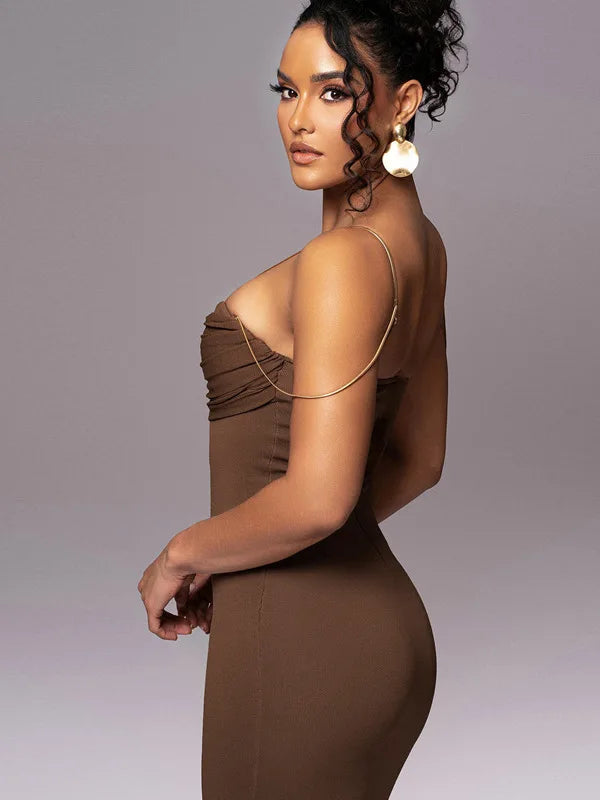 Spaghetti Strap Sexy Naked Back Bodycon Dress Women 2024 Summer Female New Metal Chain Sexy Slim Wrap Hip Vestidos