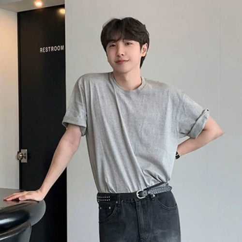 Load image into Gallery viewer, Men's Short SleeveT-shirts New Summer Loose Solid Color Korean Round Neck Style Pullover Casual Trendy Male Top 9W1611
