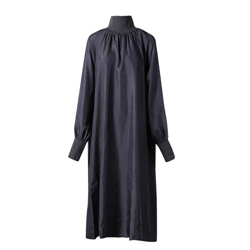 Load image into Gallery viewer, Women Gray Brief Long Big Size Elegant Dress New Turtleneck Long Sleeve Loose Fit Fashion Tide Spring Autumn 2025 1DH0252
