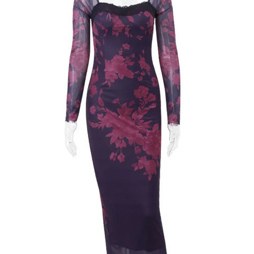 Load image into Gallery viewer, Elegant Backless Print Maxi Dress For Women Autumn Winter New Square Collar Long Sleeve Bodycon Club Party Sexy Dress
