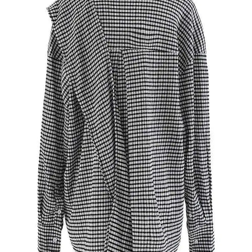 Load image into Gallery viewer, Women Black Plaid Vintage Big Size Irregular Blouse New Lapel Long Sleeve Shirt Fashion Tide Spring Autumn 2025 CPG2243
