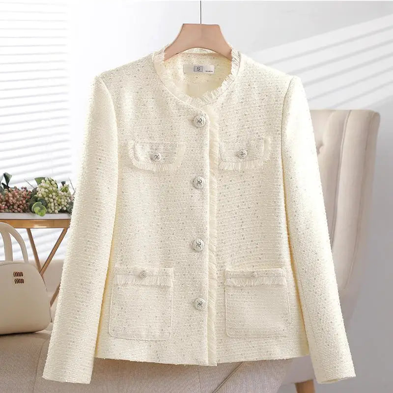 Korean Retro Pink Beige Women's Single Breasted Sequins Blazer Jacket 2024 New Spring Autumn Red Temperament Goddess Top Popular