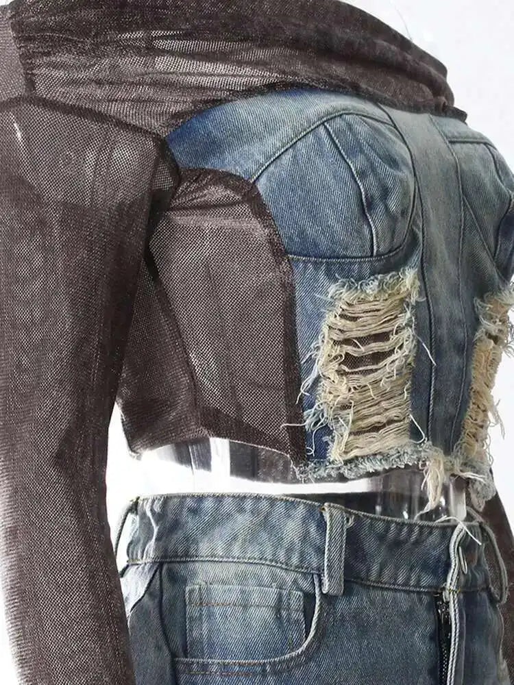 Velvet Denim T-shirt Half-body Skirt Two Pieces Suit New Slash Neck Long Sleeve Women Fashion Spring Autumn 2025 7AB6039