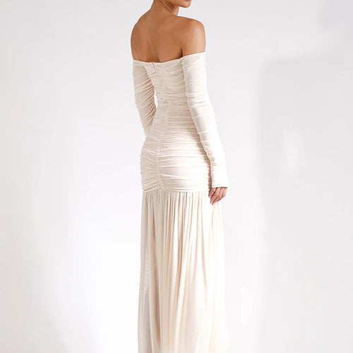 Load image into Gallery viewer, Off-shoulder Strapless Sexy Maxi Dress Women Summer New Patchwork Backless Long Sleeve Pleated Long Dress Elegant
