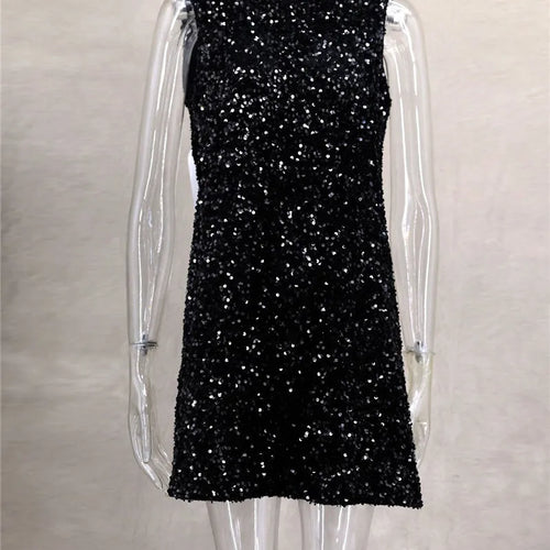 Load image into Gallery viewer, Sequins Backless Bow Sexy Mini Dress For Women Robe 2025 New Sleeveless A-line Sparkle Club Dress Elegant Vestido
