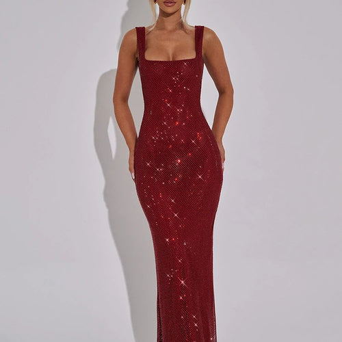 Load image into Gallery viewer, Sequins Backless Sexy Maxi Dress For Women Gown Fashion Sparkle Square Collar Sleeveless Bodycon Club Long Dress
