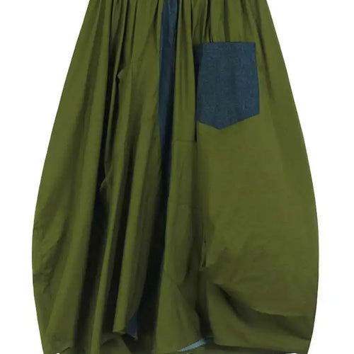 Load image into Gallery viewer, High Elastic Waist Green Denim Color-block A-line Half-body Skirt Women Fashion Tide New Spring Autumn 2025 1DJ0583
