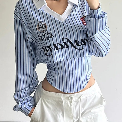 Load image into Gallery viewer, Preppy Style Cropped Streetwear Stripe Letter Printing T Shirts + Grunge Irregular Tank Top Women Y2k Aesthetic Two Pieces Set
