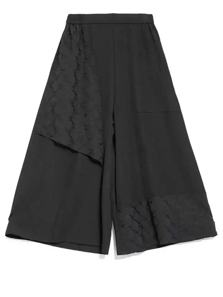 High Elastic Waist Black Irregular Spliced Wide Leg Pants New Trousers Women Fashion Tide Spring Autumn 2025 1DH5074