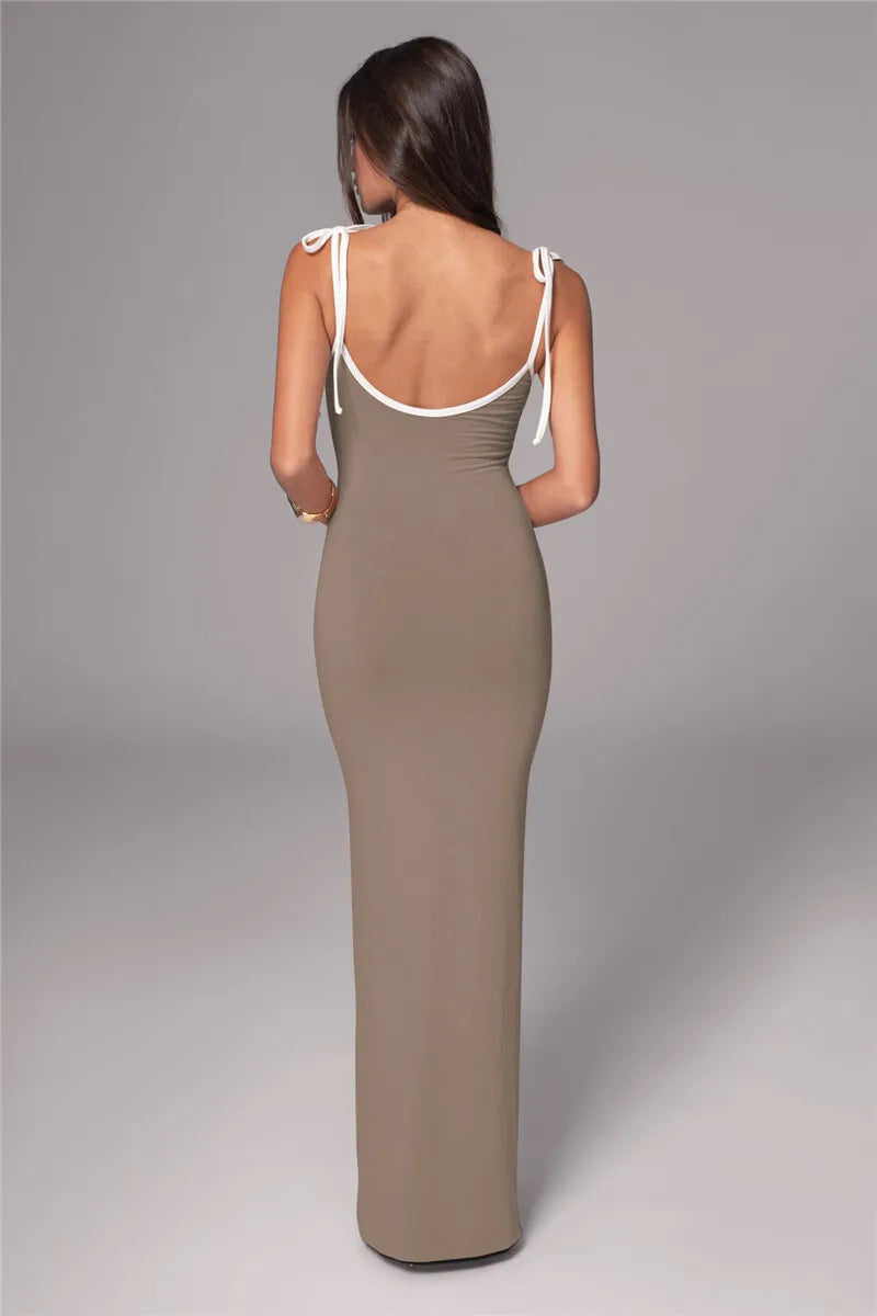 Spaghetti Strap Lace-up Sexy Maxi Dress For Women Gown Fashion Sleeveless Backless Bodycon Evening Sexy Long Dress