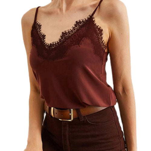 Load image into Gallery viewer, y2k Cami Tops Sexy Women Clothing V Neck Lace Patchwork Spaghetti Strap Sleeveless Tanks Club Party Clothes Streetwear
