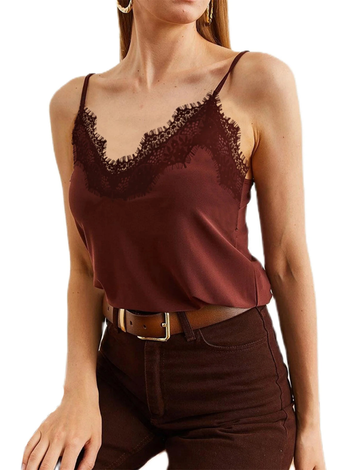 y2k Cami Tops Sexy Women Clothing V Neck Lace Patchwork Spaghetti Strap Sleeveless Tanks Club Party Clothes Streetwear