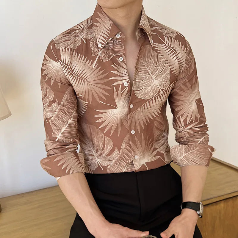 Printing Design Men's Shirts New British Long Sleeve Clothing Loose Lape Collar Single Breasted Male Top Summer 2025 9W1574