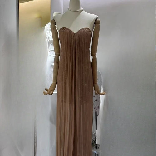 Load image into Gallery viewer, Slimming Spliced Sequins Sexy Dresses for Women Strapless Sleeveless Sheer Patchwork Folds Elegant Dress Female New
