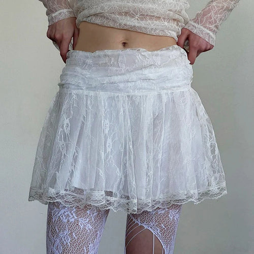 Load image into Gallery viewer, Y2K Vintage Fashion White Lace Skirt Fold Tierred A-Line Summer Mini Skirts Women Lolita Preppy Style Hottie Outfits
