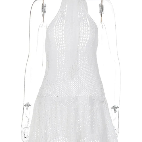 Load image into Gallery viewer, Sexy Sleeveless Knitted Sweater Dress For Women Summer 2024 New Sleeveless Hanging Collar Female Holiday Party Beachwear
