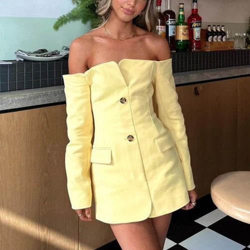 Load image into Gallery viewer, Off-shoulder Strapless Sexy Blazer Dress For Women Fashion Solid Zipper Two Pocket Long Sleeve Backless Mini Dress
