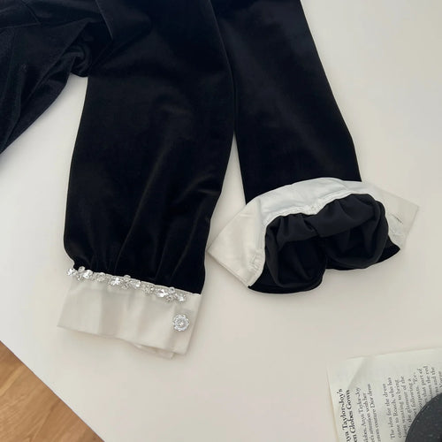 Load image into Gallery viewer, Fashion Women New Black Velvet Diamond Bow Long Sleeve Festival Pleated Dress Vintage Elegant Birthday Party Dress Autumn Winter
