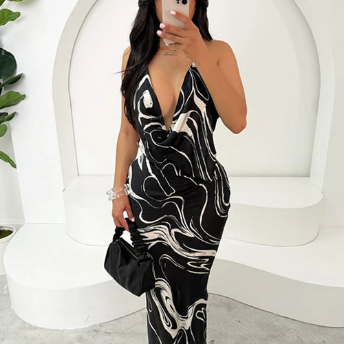 Load image into Gallery viewer, Halter Backless Printed Maxi Dress For Women Fashion Sleeveless High Split Slim Long Dresses Sexy Summer Sundress
