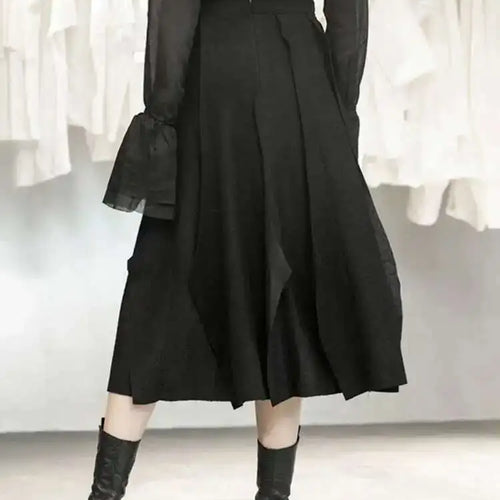 Load image into Gallery viewer, High Elastic Waist Black Brief Woolen Cut Edge Pleated Half-body Skirt Women Fashion Tide New Spring Autumn 2025 1DD1634
