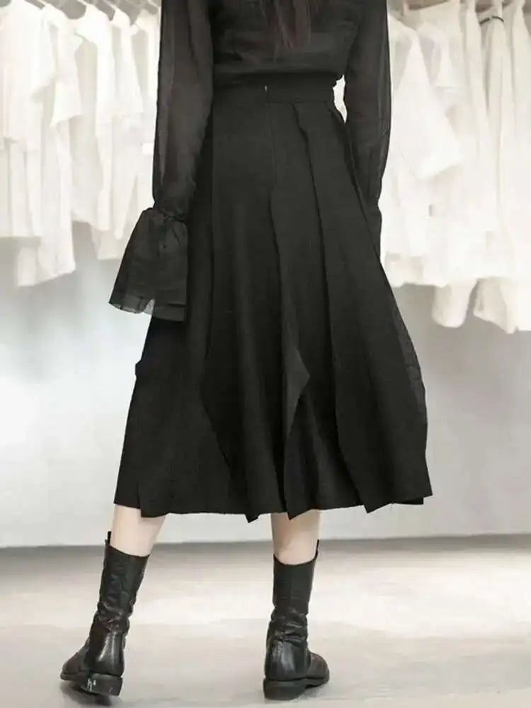 High Elastic Waist Black Brief Woolen Cut Edge Pleated Half-body Skirt Women Fashion Tide New Spring Autumn 2025 1DD1634