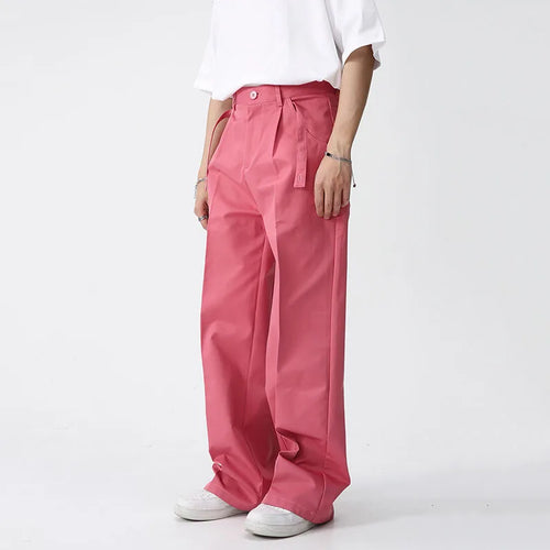 Load image into Gallery viewer, Ribbon Men&#39;s Casual Pants Straight Solid Color Korean Fashion Male Trousers High Street Solid Color Spring 9A7528
