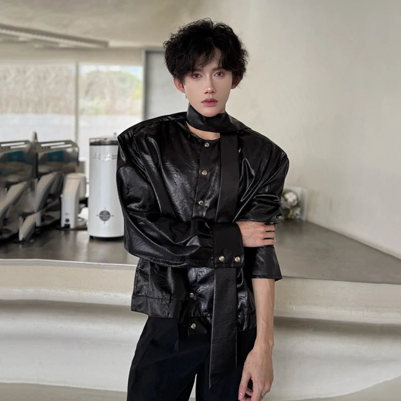 Men's Shirts Long Sleeve New Spring Ribbon Design Solid Color Loose Korean Style Single Breasted Shirt Personality 9W1757