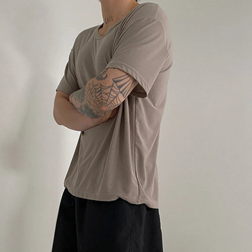 Load image into Gallery viewer, Korean Style Men&#39;s T-shorts Droop Round Neck Short Sleeve Casual Male Pullover Clothing Solid Color Loose Menwear 9C6477
