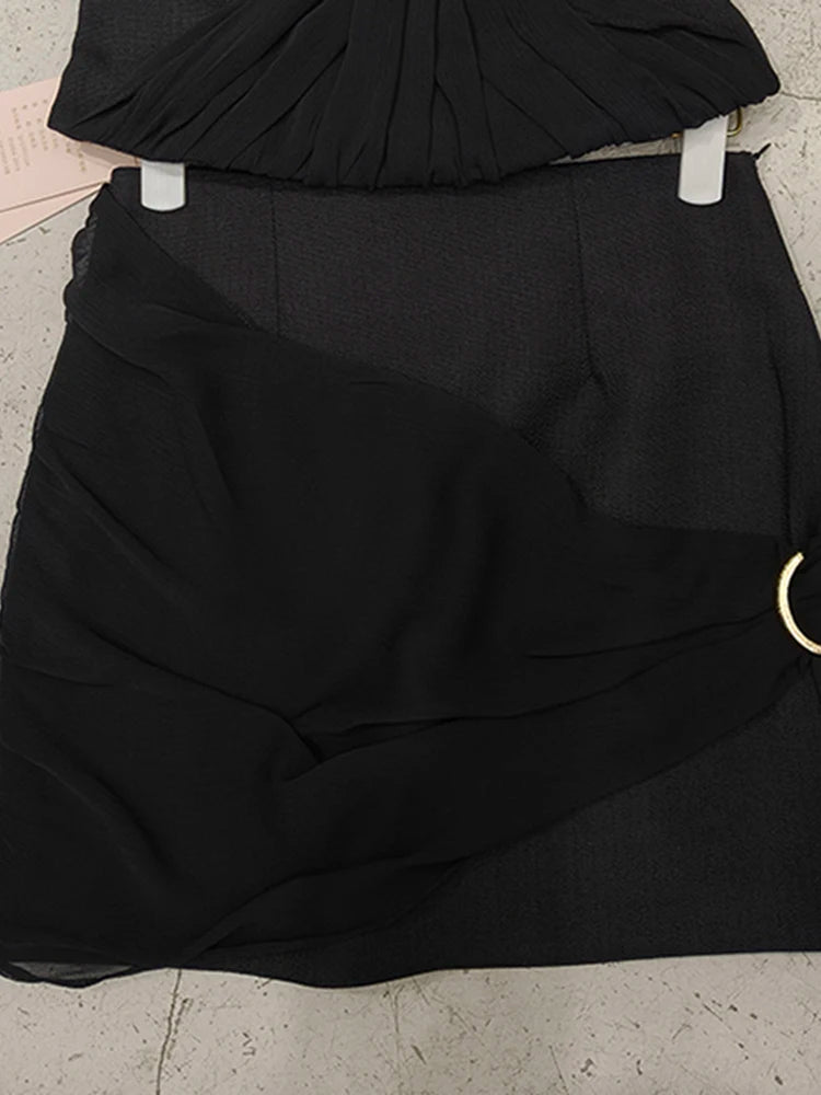 Solid Two Piece Set For Women Slash Neck Vests High Waist Temperament Mini Skirts Elegant Slimming Sets Female New