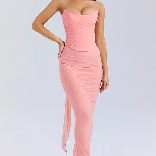 Load image into Gallery viewer, Sexy Two Pieces Sets For Women Strapless Off-shoulder Sleeveless Tops And Elegant High Waist Long Skirt Two Pieces Sets
