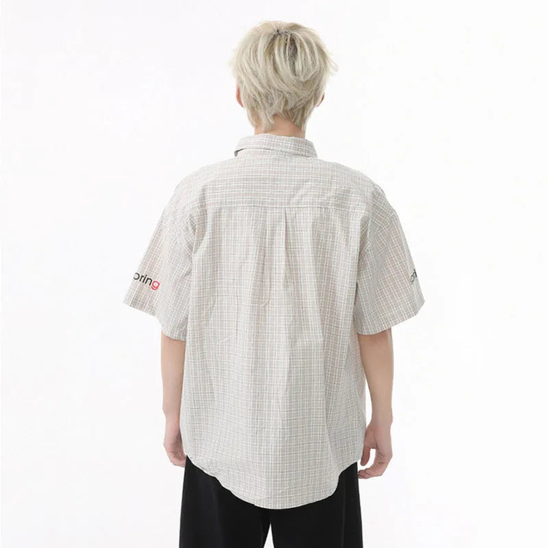 Men's Short Sleeve Shirts Plaid Collar Design New Summer Shirt Letter Printed Trendy Casual Loose Male Clothing 9W1593