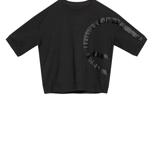 Load image into Gallery viewer, Women Black Ruffles Irregular Spliced Big Size T-shirt New Round Neck Long Sleeve Fashion Tide Spring Autumn 2025 1DJ1267
