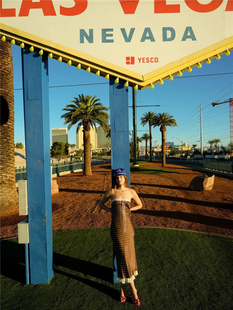 Lace Strapless Backless Sexy Midi Dress For Women Fashion Off-shoulder Sleeveless Bodycon Polka Dot Dress Elegant