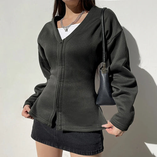 Load image into Gallery viewer, Casual Fleece Autumn Winter Jacket Women Solid Zip Up Coat V Neck Streetwear Basic Outwear Korean Jackets Long Sleeve
