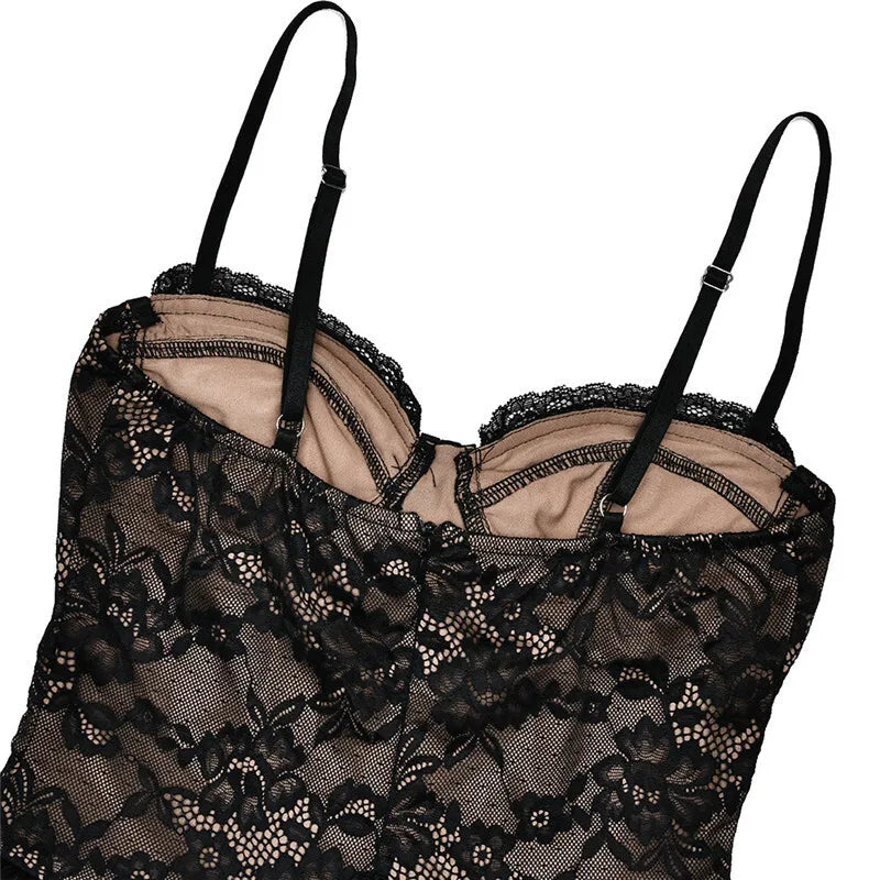 Black Lace Puffball Sexy Mini Dress For Women Fashion Lace-up Sheer Long Flare Sleeve High Waist Club Party Dress