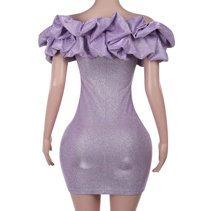 Sexy Off- Shoulder Sleeveless Sparkling Strapless Mini Dress Women Solid Fashion High Waist Birthday Party Dress New