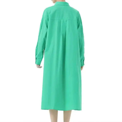 Load image into Gallery viewer, Women Green Rose Red Spliced Big Size Midi Shirt Dress New Lapel Long Sleeve Fashion Tide Spring Autumn 2025 1DH5167
