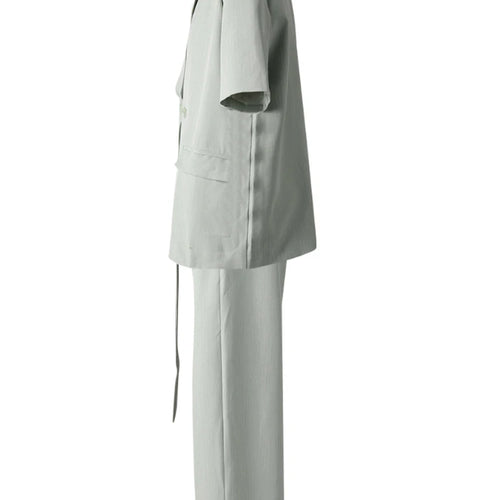 Load image into Gallery viewer, Big Size Green Blazer Wide Leg Pants Two Piece Suit New V-Neck Short Sleeve Women Fashion Tide Spring Summer 2025 CPG3079
