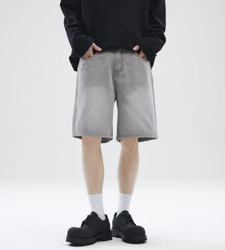 American Fashion Men's Denim Shorts Solid Color New Summer Male Loose Straight Leg Five Quarter Pants Trendy 2025 9W1348