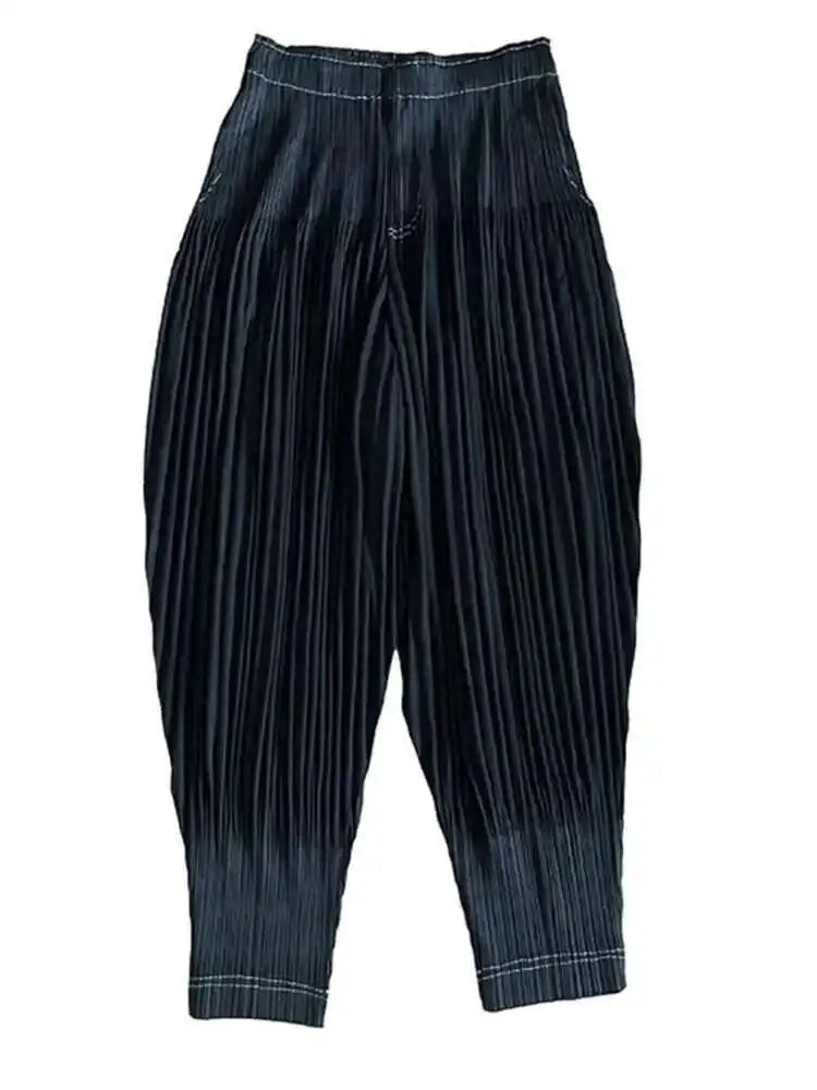 High Elastic Waist Black Pleate Long Harem Pants New Loose Fit Trousers Women Fashion Tide Spring Autumn 2025 1DF7971