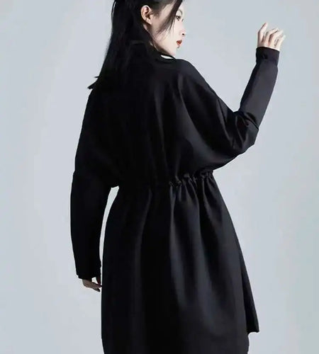 Loose Fit Black Bandage Big Size Long Jacket New O-neck Long Sleeve Women Coat Fashion Tide Spring Autumn 2025 1DH1987
