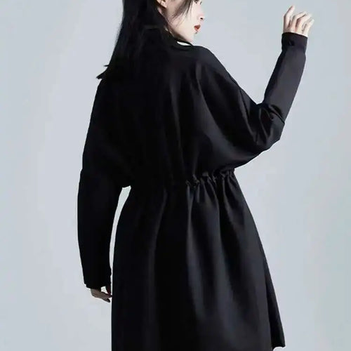Load image into Gallery viewer, Loose Fit Black Bandage Big Size Long Jacket New O-neck Long Sleeve Women Coat Fashion Tide Spring Autumn 2025 1DH1987
