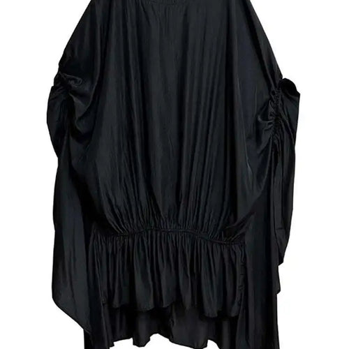 Load image into Gallery viewer, Women Black Pleated Irregular Big Size Long Dress New Round Neck Half Sleeve Fashion Tide Spring Summer 2025 1DH6284
