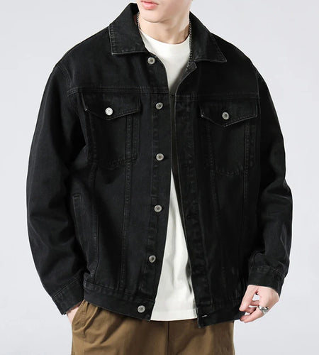 Men's Cargo Denim Jacket Solid Color Turn-down Collar New Korean Loose Fashion Casual Trendy Jackets 2025 Spring 9W1321