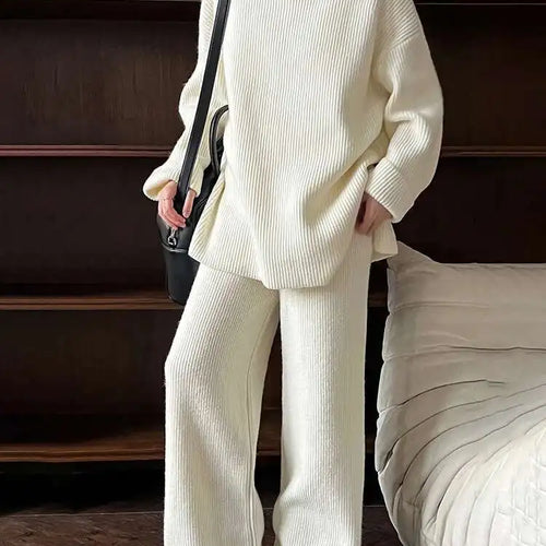 Load image into Gallery viewer, Red Big Size Sweater Wide Leg Pants Two Piece Suit New Turtleneck Long Sleeve Women Fashion Spring Autumn 2025 1DH8626
