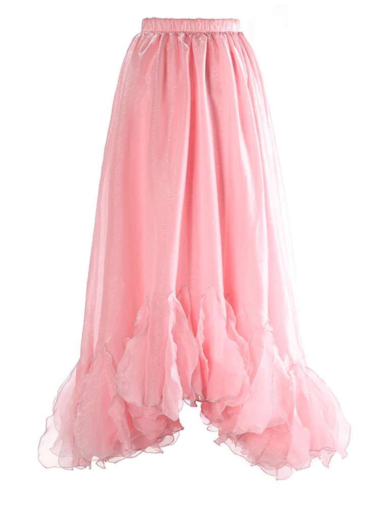 High Elastic Waist Black Organza Ruffles Irregular Shaped Half-body Skirt Women Fashion New Spring Autumn 2025 1DJ0913