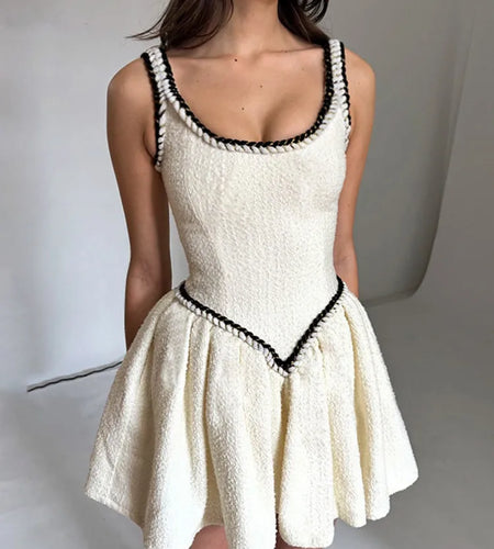 Sleeveless A-line Sexy Mini Dress For Women White Spaghetti Strap Sleeveless Backless Pleated Club Party Dress Clubwear