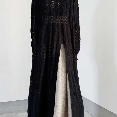 Load image into Gallery viewer, Women Black Big Size  Hollow Out Long Sweater Dress New Round Neck Long Sleeve Fashion Tide Spring Autumn 2025 1DJ0404
