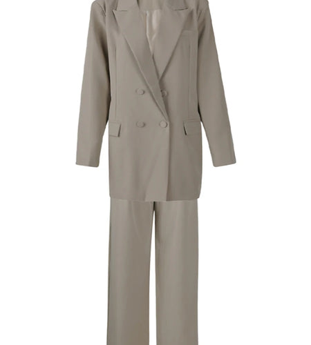 Big Size Khaki Long Blazer Wide Leg Pants Two Piece Suit New Lapel Long Sleeve Women Fashion Tide Spring Autumn 2025